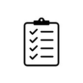 Icon clipboard checklist or document with checkmarck with text in flat style.