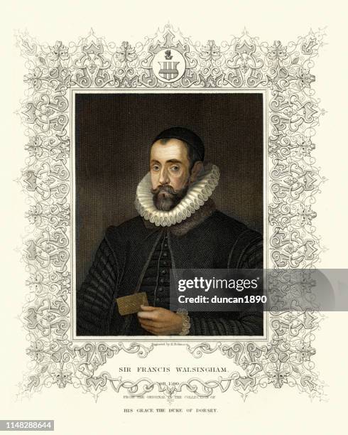 sir francis walsingham, principal secretary to queen elizabeth i - elizabethan ruff stock illustrations