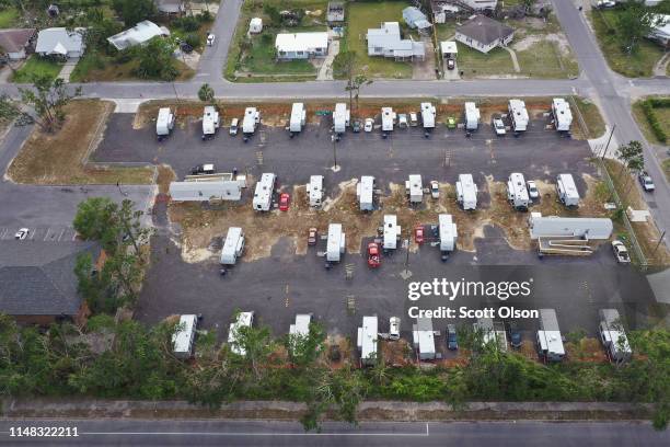 Trailer park built by the Federal Emergency Management Agency to help residents displaced by Hurricane Michael sits in a neighborhood on May 10, 2019...