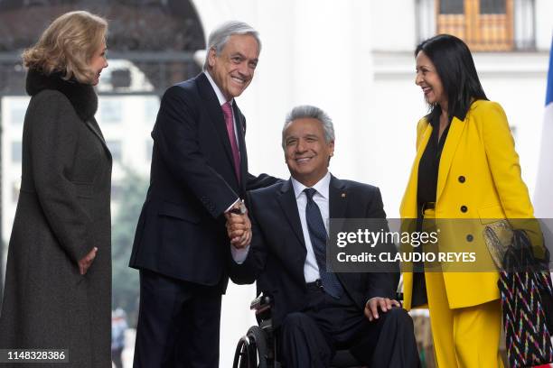 Chilean President Sebastian Pinera and his wife Cecilia Morel welcome Ecuador's President Lenin Moreno and his wife Rocio Gonzalez at La Moneda...