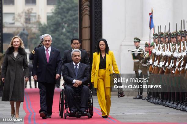 Chilean President Sebastian Pinera and his wife Cecilia Morel welcome Ecuador's President Lenin Moreno and his wife Rocio Gonzalez at La Moneda...