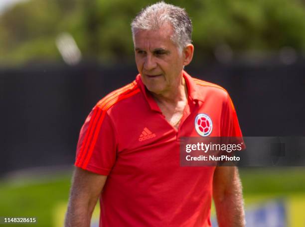 The coach of the Colombia team, Carlos Queiroz during a training session in Bogota, Colombia, on 5 June 2019, before traveling to Brazil for the Copa...