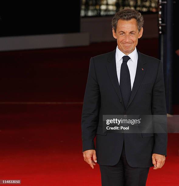 French President Nicolas Sarkozy waits for the arrival of African leaders on the second day of the G8 Summit on May 27, 2011 in Deauville, France....