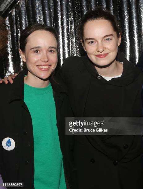 Ellen Page and wife Emma Portner pose backstage at the musical "The Prom" on Broadway at The Longacre Theatre on May 10, 2019 in New York City.