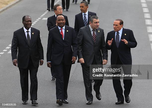 Ivory Coast President Alassane Ouattara, Niger President Mahamadou Issoufou, Egyptian Prime Minister Essam Sharaf, and Italian Prime Minister Silvio...