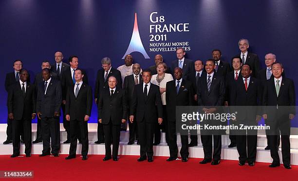 Members of G8 and African countries pose during a group photo at the G8 Summit on May 27, 2011 in Deauville, France. The Tunisian Prime Minister Beji...