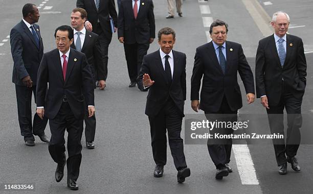 Ivory Coast President Alassane Ouattara, Japanese Prime Minister Naoto Kan, Russian President Dmitry Medvedev, French President Nicolas Sarkozy and...
