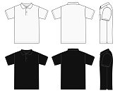 No pocket polo shirt (golf shirt) template illustration set ( front/ back/ side ) / white&black