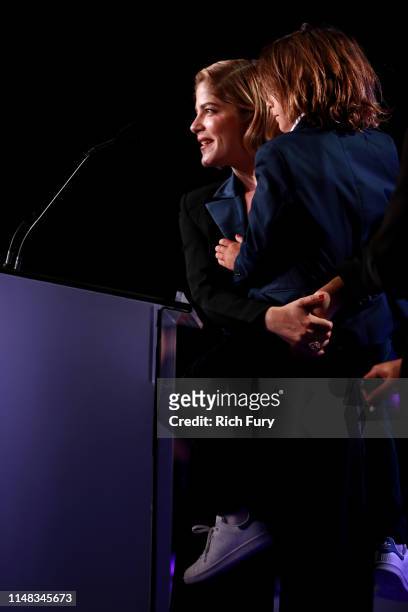 Honoree Selma Blair and Arthur Saint Bleick speak onstage during the 26th annual Race to Erase MS on May 10, 2019 in Beverly Hills, California.