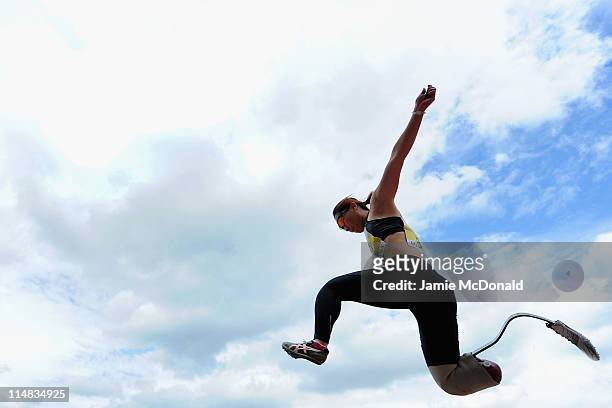 Maya Nakanishi of Japan jumps in the F44/46 Long Jump during the BT Paralympics World Cup Athletics at the Manchester Regional Arena on May 27, 2011...