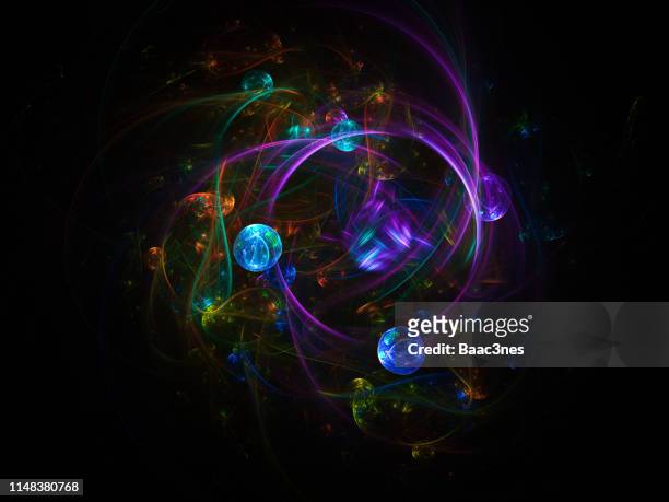 abstract and colorful computer generated image - átomo imagens e fotografias de stock