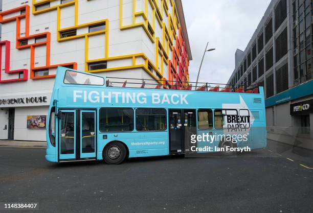The Brexit Party campaign bus is parked in the town centre during a campaign visit on May 11, 2019 in Sunderland, United Kingdom. The 2019 European...