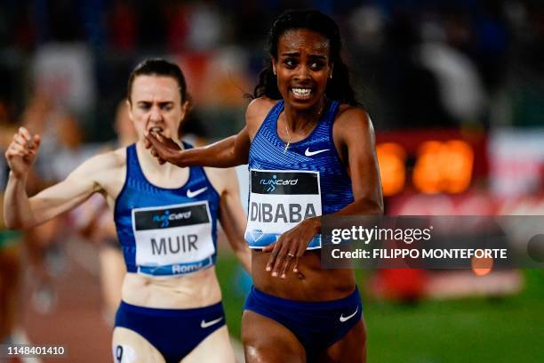 Ethiopia's Genzebe Dibaba wins the Women's 1500m during the IAAF Diamond League competition on June 6, 2019 at the Olympic stadium in Rome.