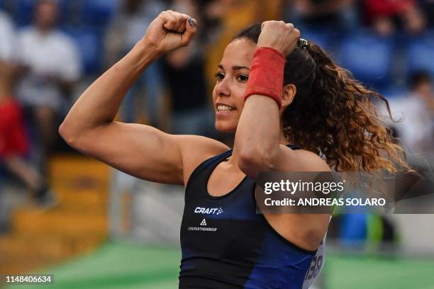Sweden's Angelica Bengtsson reacts as she competes in the Women's Pole Vault during the IAAF Diamond League competition on June 6, 2019 at the...