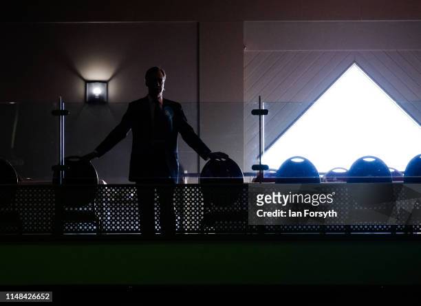 Brexit Party leader Nigel Farage waits to deliver his speech during a Brexit Party campaign at Rainton Meadows Arena on May 11, 2019 in Houghton Le...