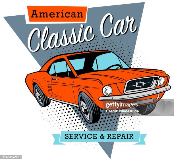 ilustraciones, imágenes clip art, dibujos animados e iconos de stock de mustang - 50s car