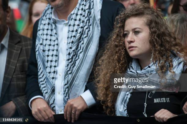 Palestinian activist Ahed Tamimi leads a protest organised by the Stop the War Coalition and Palestine Solidarity Campaign in support of the...