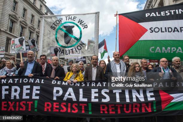 Thousands attend a protest organised by the Stop the War Coalition and Palestine Solidarity Campaign in support of the Palestinian people on May 11,...