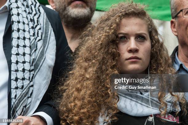 Palestinian activist Ahed Tamimi leads a protest organised by the Stop the War Coalition and Palestine Solidarity Campaign in support of the...