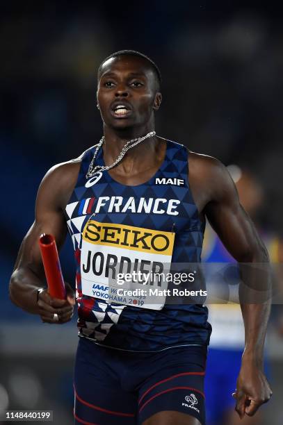 Thomas Jordier of France competes during round 1 of the Men's 4x400m Relay on day one of the IAAF World Relays at Nissan Stadium on May 11, 2019 in...