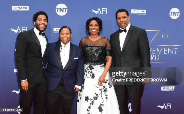 Malcolm Washington, Katia Washington, Pauletta Washington, and US actor Denzel Washington arrive for the 47th American Film Institute Life...