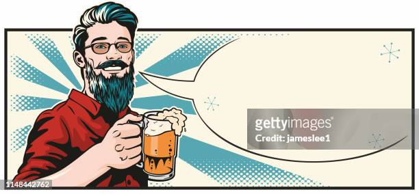 illustrazioni stock, clip art, cartoni animati e icone di tendenza di hipster con birra - pinta
