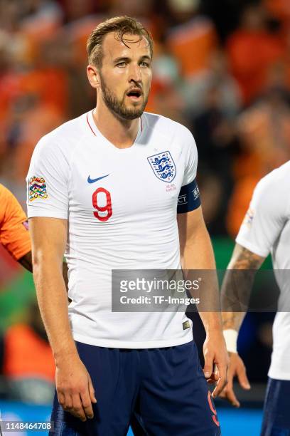 Harry Kane of England looks on during the UEFA Nations League Semi-Final match between the Netherlands and England at Estadio D. Afonso Henriques on...