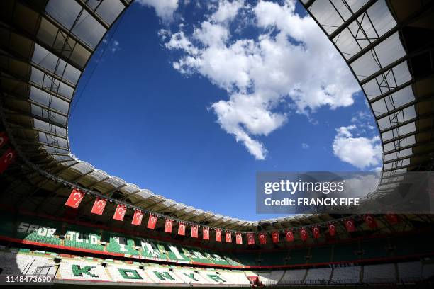 General view of the Buyuksehir Belediyesi stadium in Konya on June 7, 2019 on the eve of the Euro 2020 football qualification match between Turkey...