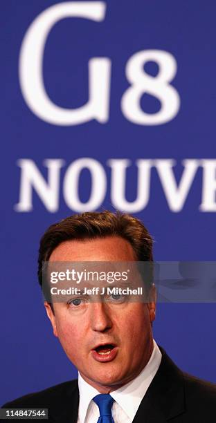 British Prime Minister David Cameron, gives a news conference at the end of the G8 Summit on May 27, 2011 in Deauville, France. The Tunisian Prime...