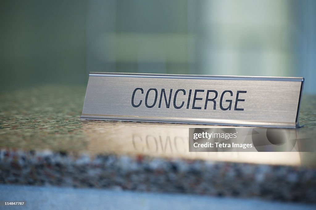 USA, New Jersey, Jersey City, Concierge nameplate