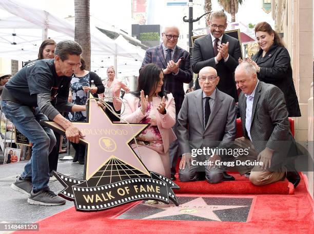 Rana Ghadban, Alan Arkin, Steve Carell, and Matthew Arkin pose as Alan is honored with a Star On The Hollywood Walk Of Fame on June 7, 2019 in...