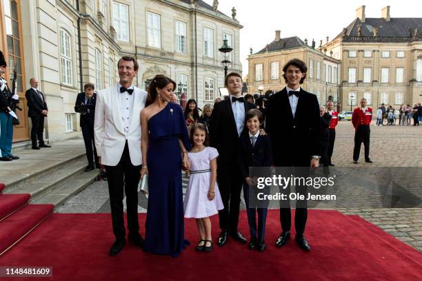 Prince Joachim, Princess Marie and their children posing during arrival at the Royal Palace where Queen Margrethe of Denmark host a dinner party...