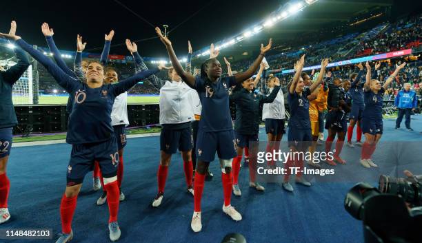Player`s of France celebrates after winning the 2019 FIFA Women's World Cup France group A match between France and Korea Republic at Parc des...