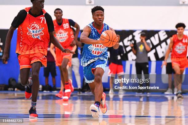 Zion Harmon from Marshall County dribbles up the court during the Pangos All-American Camp on June 2, 2019 at Cerritos College in Norwalk, CA.