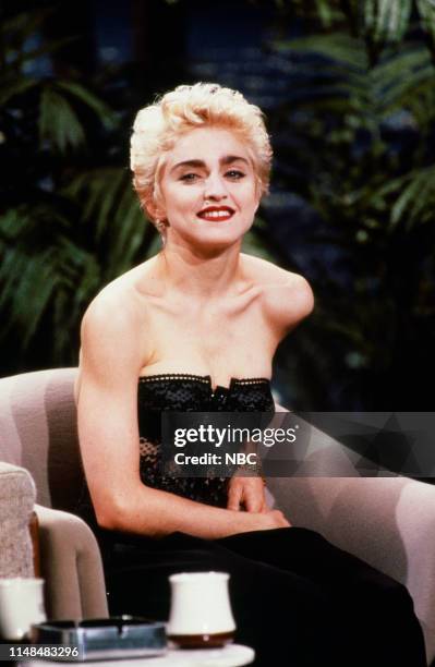 Pictured: Singer Madonna during an interview with host Johnny Carson on June 9, 1987 --