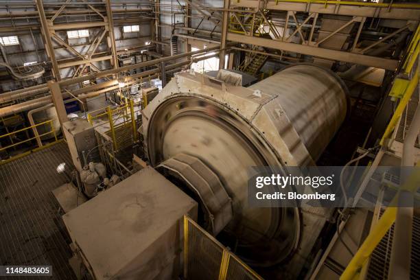 Ball mill turns during processing at the Mountain Pass mine, operated by MP Materials, in Mountain Pass, California, U.S., on Friday, June 7, 2019....