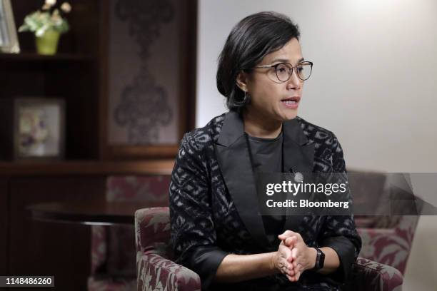 Mulyani Indrawati, Indonesia's finance minister, speaks during a Bloomberg Television interview on the sidelines of the Group of 20 finance ministers...