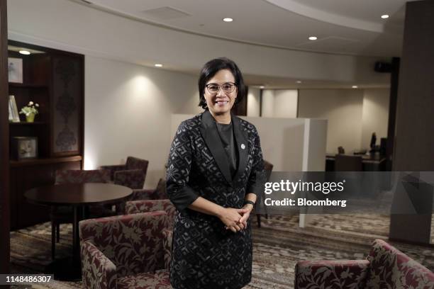 Mulyani Indrawati, Indonesia's finance minister, poses for a photograph following a Bloomberg Television interview on the sidelines of the Group of...
