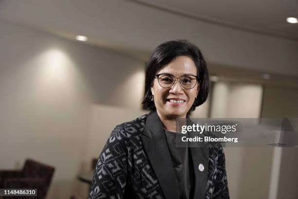 Mulyani Indrawati, Indonesia's finance minister, poses for a photograph following a Bloomberg Television interview on the sidelines of the Group of...