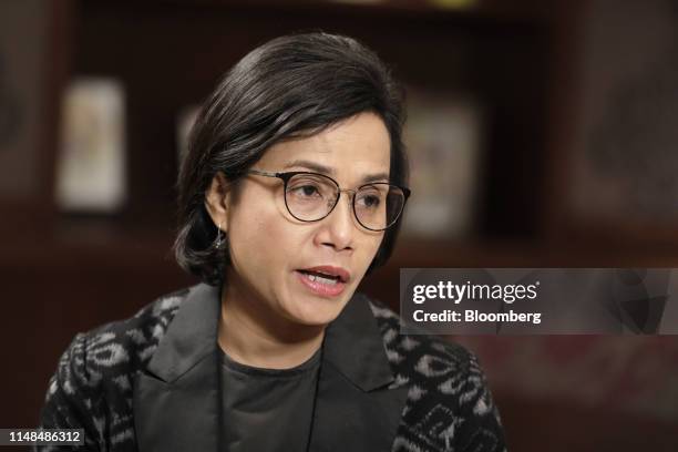 Mulyani Indrawati, Indonesia's finance minister, speaks during a Bloomberg Television interview on the sidelines of the Group of 20 finance ministers...
