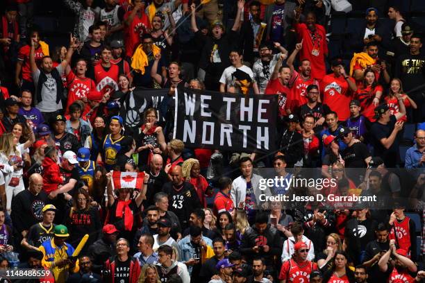 The Toronto Raptors fans celebrate after a game against the Golden State Warriors afterGame Four of the NBA Finals on June 7, 2019 at ORACLE Arena in...
