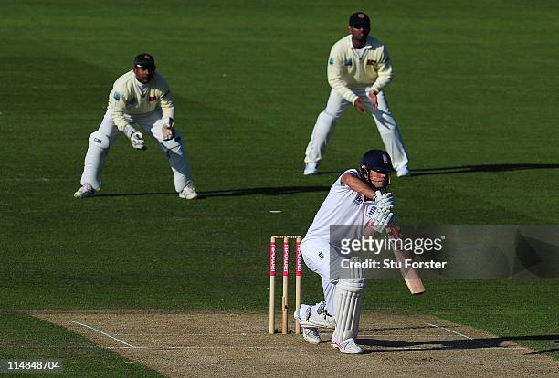 England batsman Alastair Cook picks up some runs during day two of the 1st npower test match between England and Sri Lanka at the Swalec Stadium on...