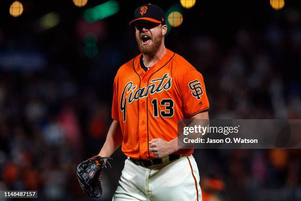 Will Smith of the San Francisco Giants celebrates after the game against the Los Angeles Dodgers at Oracle Park on June 7, 2019 in San Francisco,...