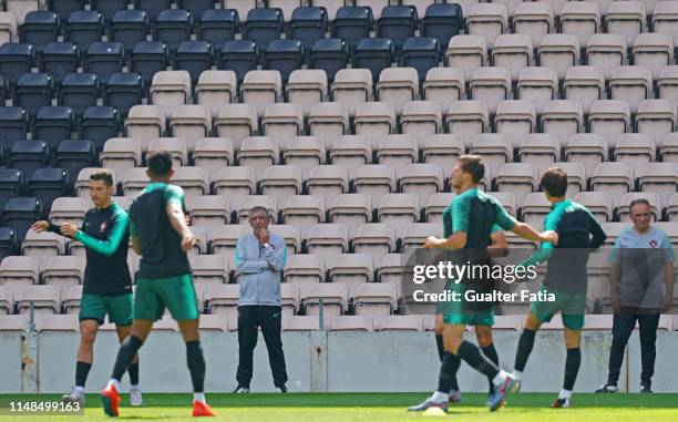 Fernando Santos of Portugal in action during the Portugal Training Session - UEFA Nations League at Estadio do Bessa on June 8, 2019 in Porto,...