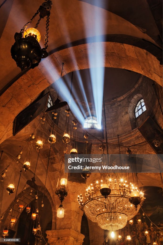 Light shining through church roof window