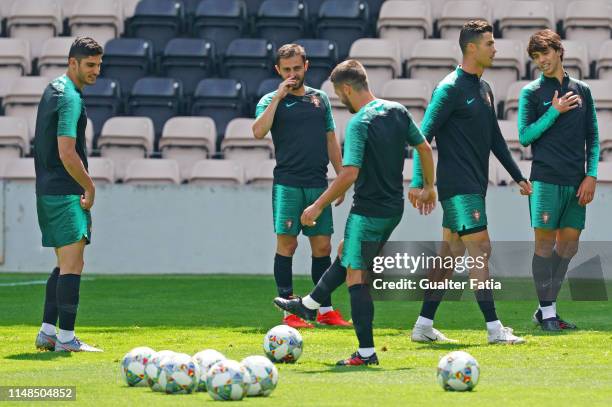 Cristiano Ronaldo of Portugal and Juventus with Joao Felix of Portugal and SL Benfica in action during the Portugal Training Session - UEFA Nations...