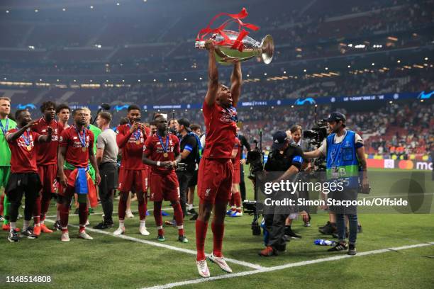 Daniel Sturridge of Liverpool celebrates with the trophy after the UEFA Champions League Final between Tottenham Hotspur and Liverpool at Estadio...