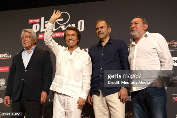 Enrique Cerezo, Raphael, Miguel Angel Benzal, and Adrian Solar after a press conference to present the winner of the 2019 Platino Honorary Award...