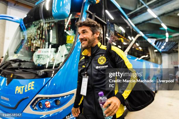 Karl-Heinz Riedle of Borussia Dortmund on his arrival at Hong Kong Stadium ahead of the match between Liverpool FC Legend and Borussia Dortmund...