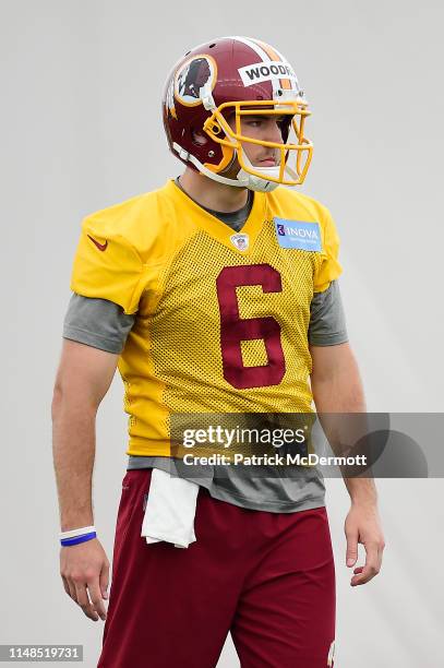 Josh Woodrum of the Washington Redskins looks on during Washington Redskins rookie camp on May 11, 2019 in Ashburn, Virginia.